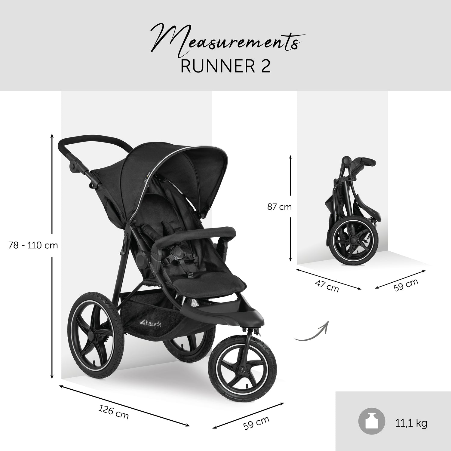 Hauck Runner 2 - wózek biegowy trójkołowy | Black