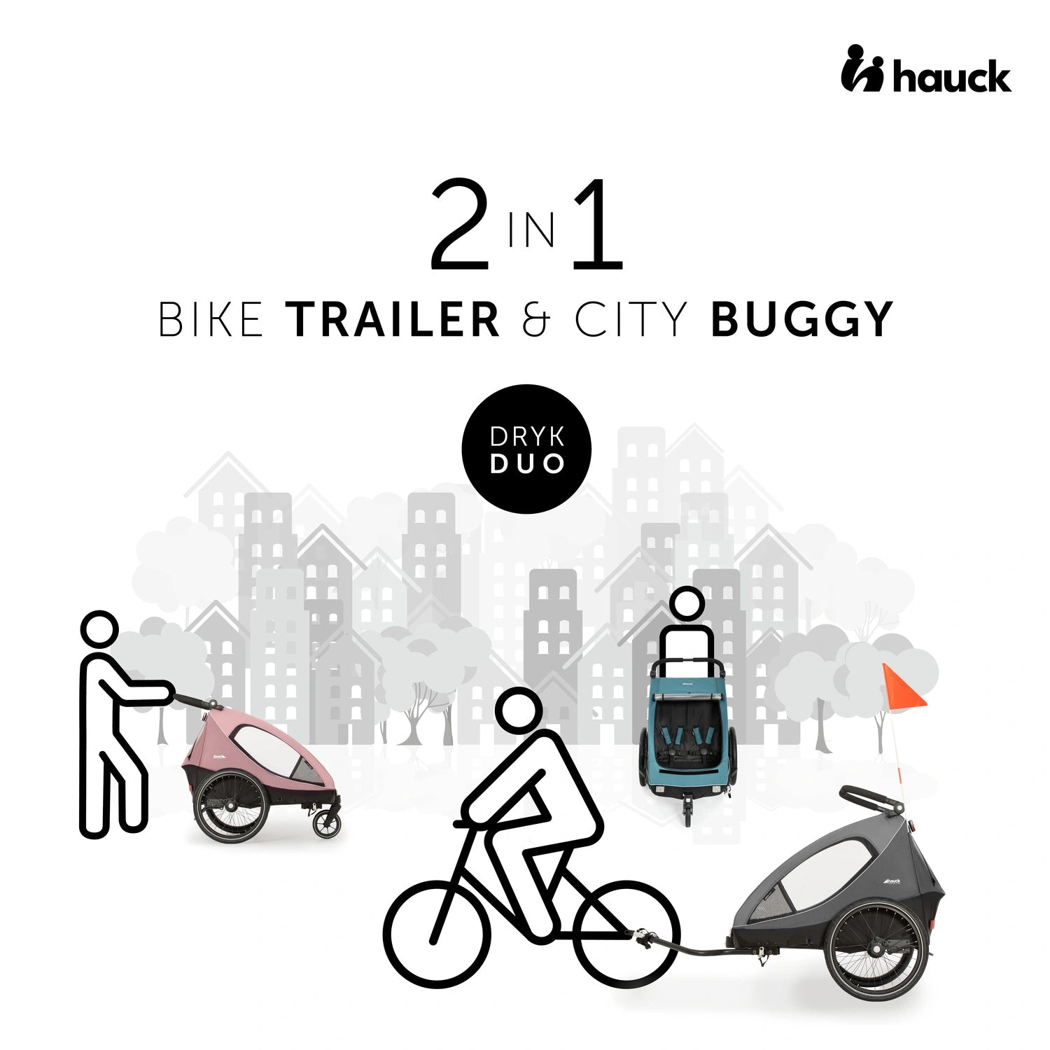 Hauck Dryk Duo - przyczepka rowerowa dwuosobowa | Grey.