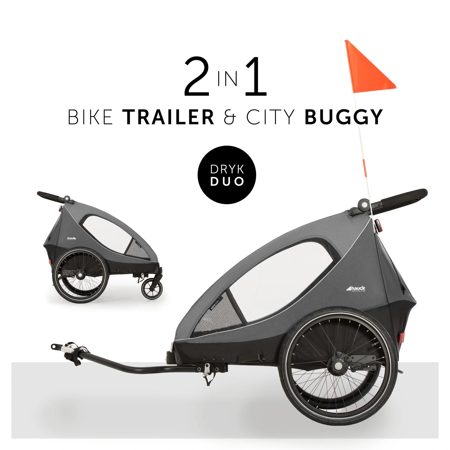 Hauck Dryk Duo - przyczepka rowerowa dwuosobowa | Grey.
