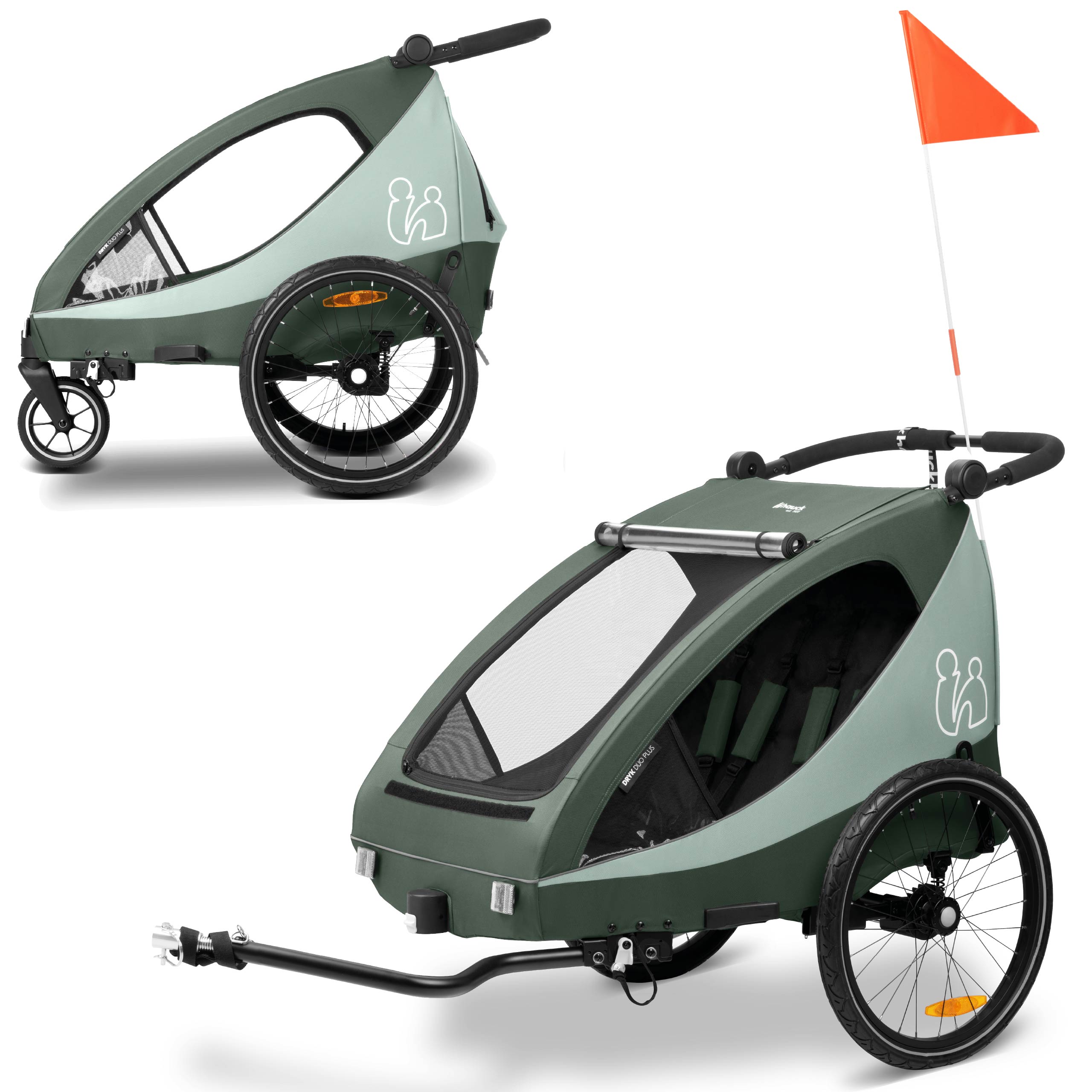 Hauck Dryk Duo Plus  - przyczepka rowerowa dwuosobowa | Dark Green