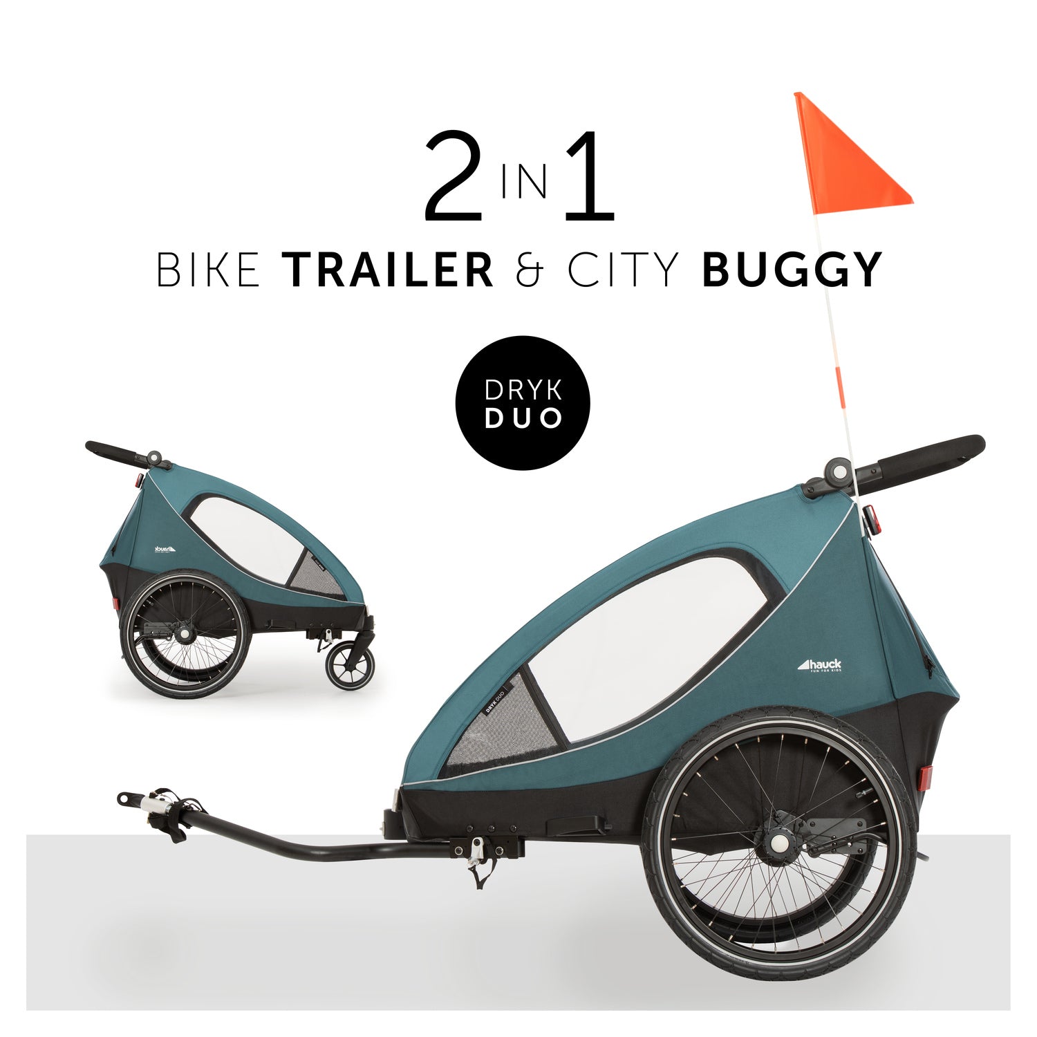 Hauck Dryk Duo - przyczepka rowerowa dwuosobowa | Ocean Green