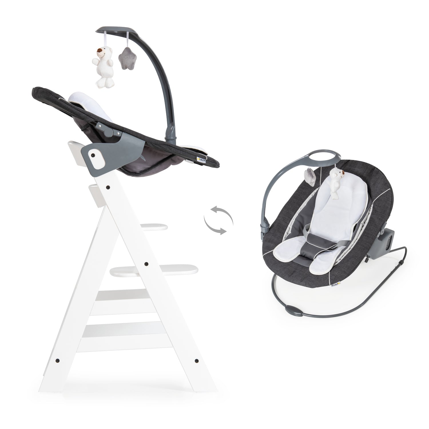 Hauck Bouncer Deluxe - leżaczek 2w1 do krzesełka do karmienia | Melange Grey