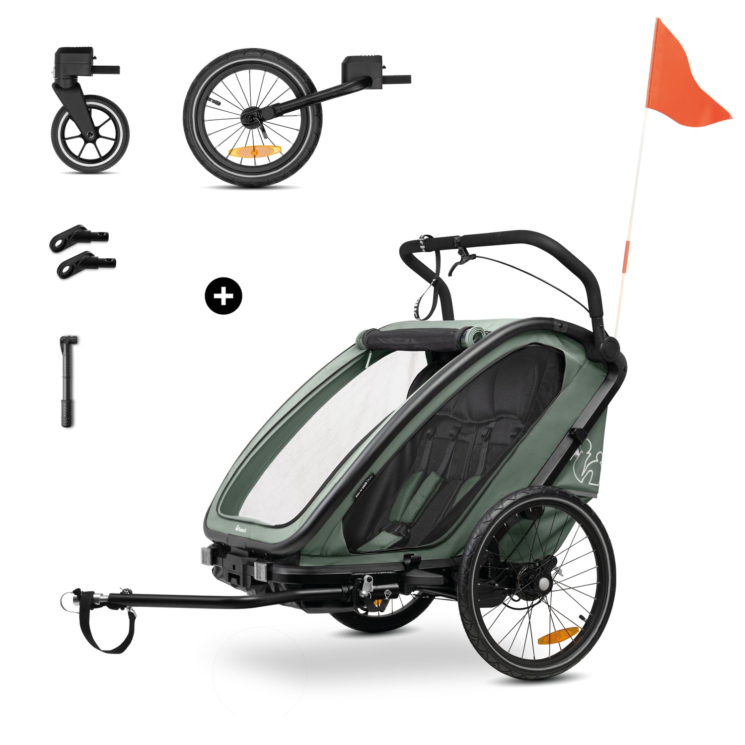 Hauck Bike n Walk duo - przyczepka rowerowa dwuosobowa | Dark Green.