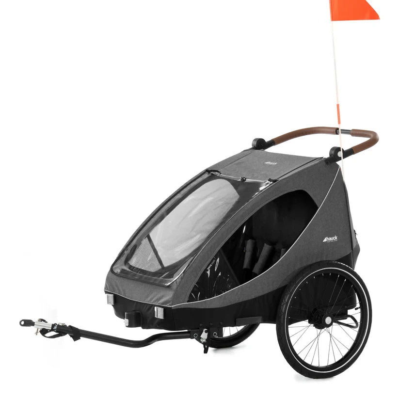 Hauck Dryk Duo - przyczepka rowerowa dwuosobowa | Melange Grey.