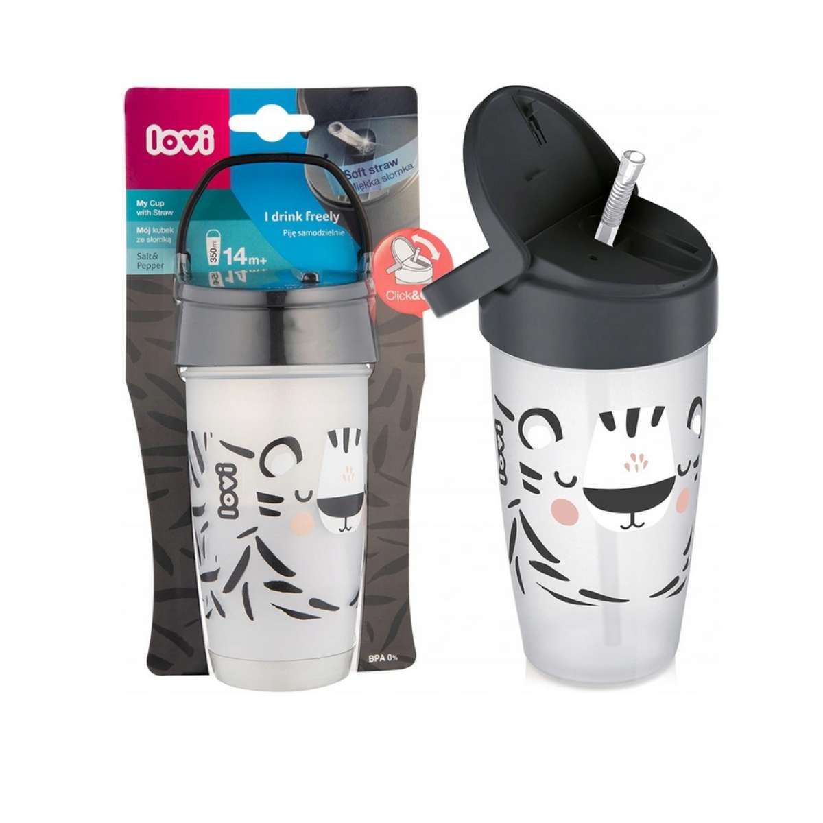 Lovi Kubek ze słomką Salt & Pepper 350ml 14m+