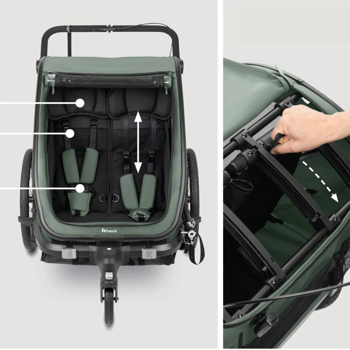 Hauck Bike n Walk duo - przyczepka rowerowa dwuosobowa | Dark Green.