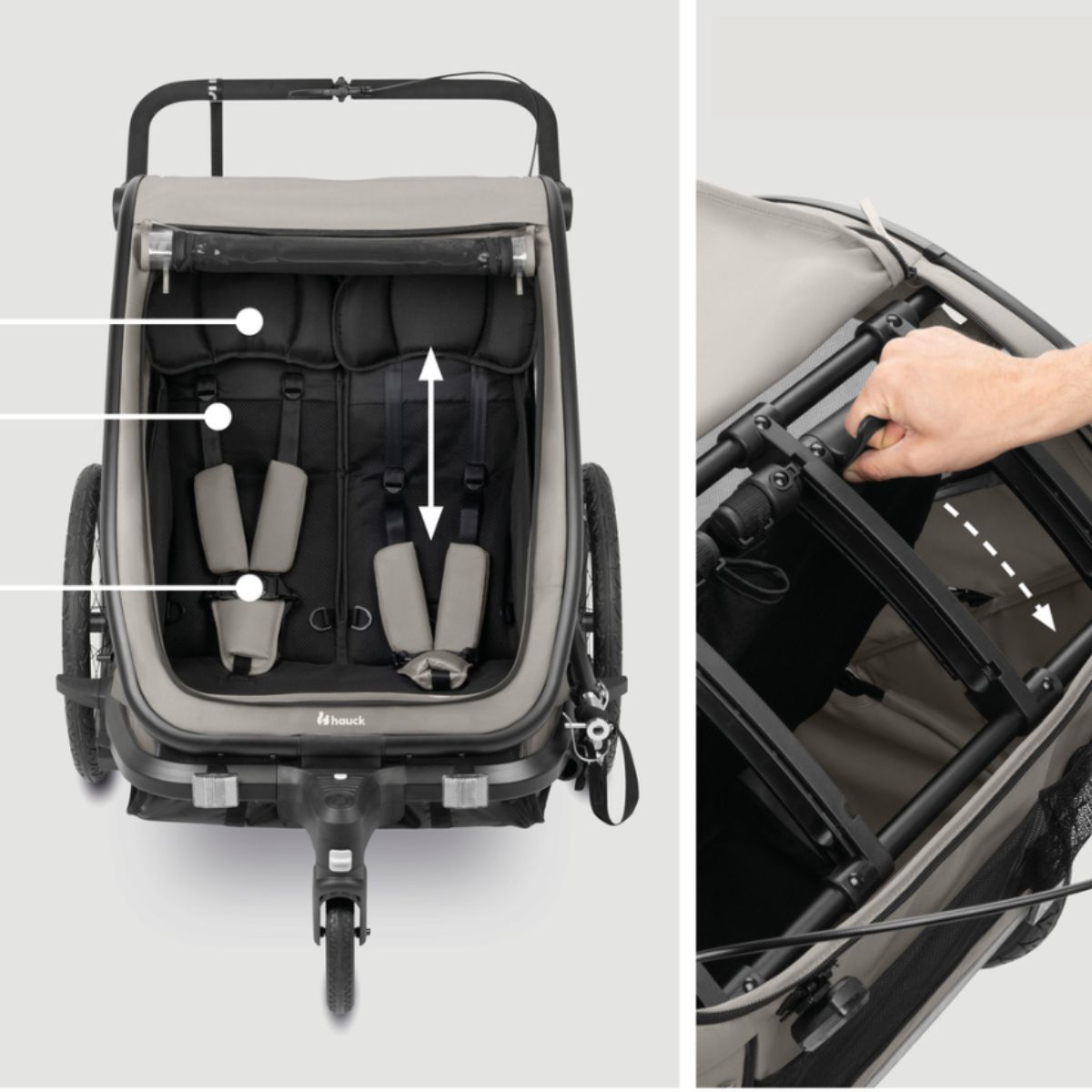 Hauck Bike n Walk duo - przyczepka rowerowa dwuosobowa | Light Grey.