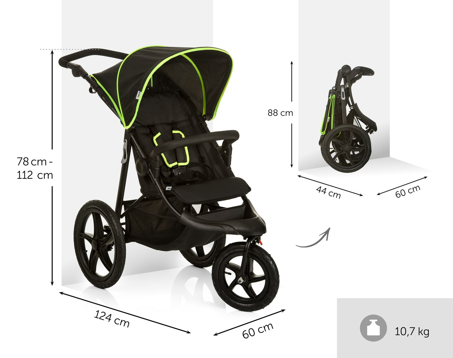 Hauck Runner - wózek terenowy trójkołowy | Black/Neon yellow