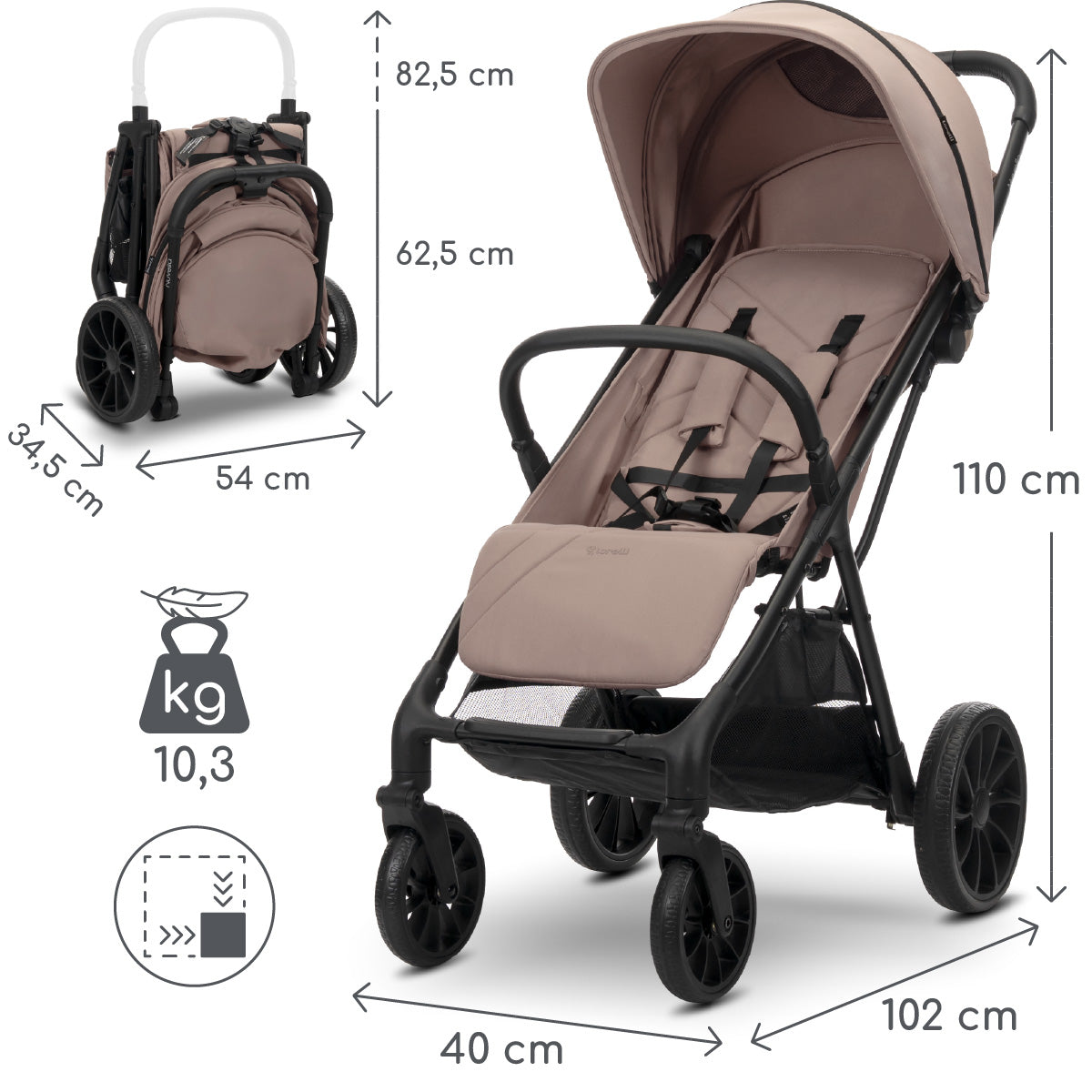 Lorelli Nuvella - wózek spacerowy do 22kg | Beige