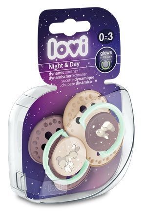 LOVI  Smoczek uspakajający dynamiczny 0-3 m Night&Day Girl