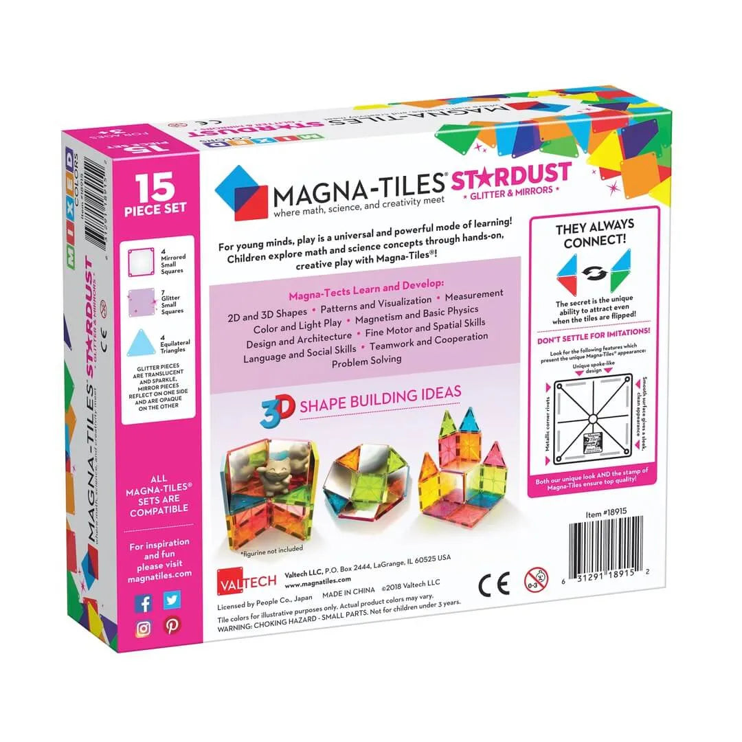 Magna Tiles - klocki magnetyczne z brokatem Stardust (15 el.) - JasieBasie.pl