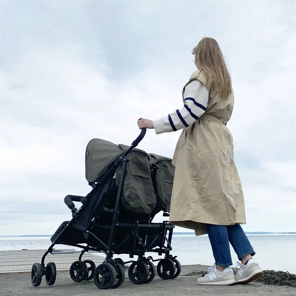 Wózek podwójny BabyTrold Moon czarny denim - JasieBasie.pl