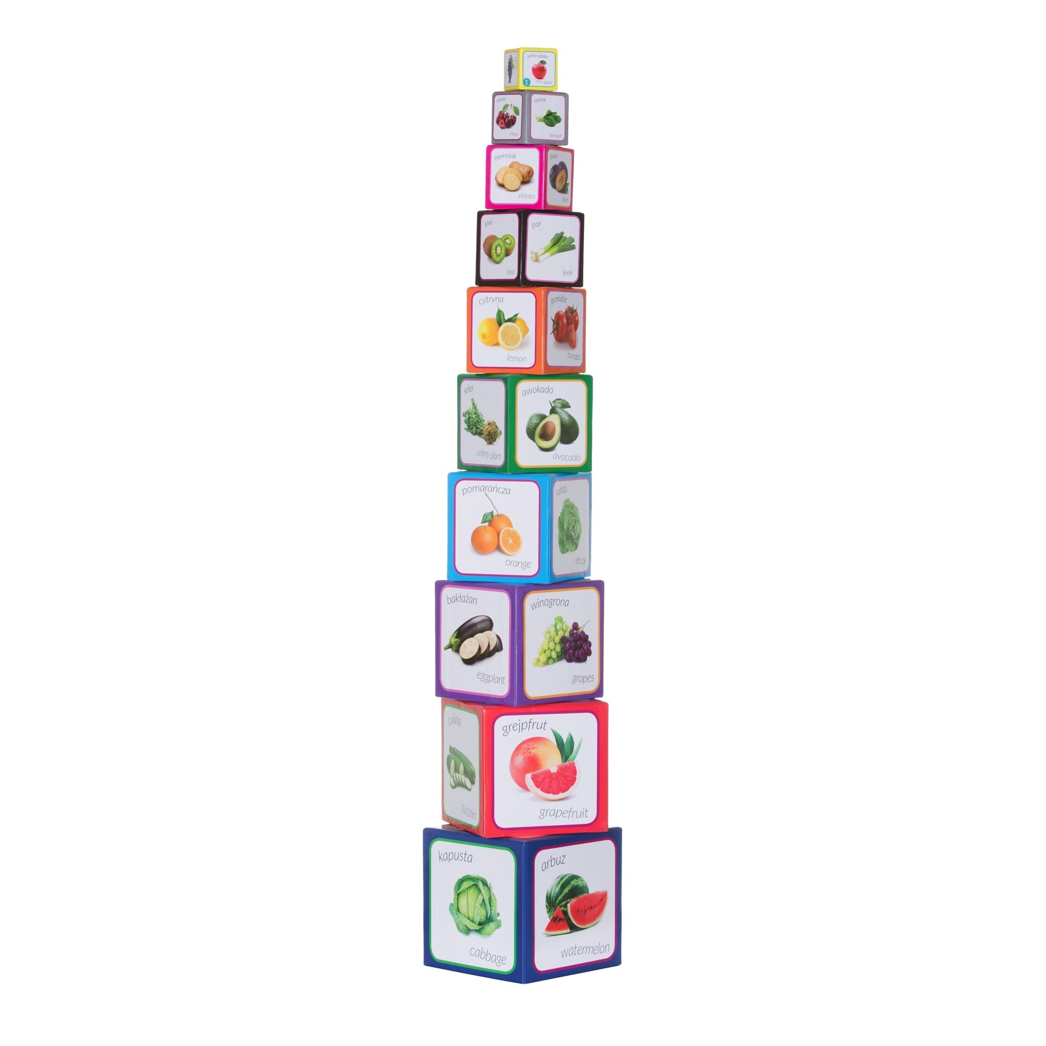 piramida zabaw wieża z pudełek #wariant_owoce i warzywa